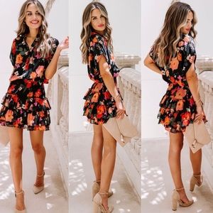 Vici Lofty Floral Smocked Waist Ruffle Mini Dress.